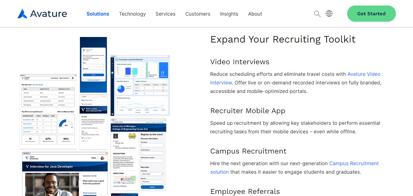 Screenshot of the Avature website section titled "Expand Your Recruiting Toolkit."