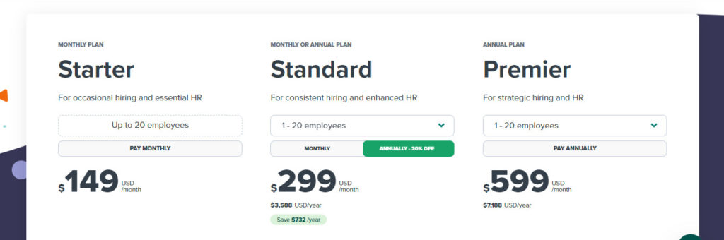 Workable pricing plans with three options