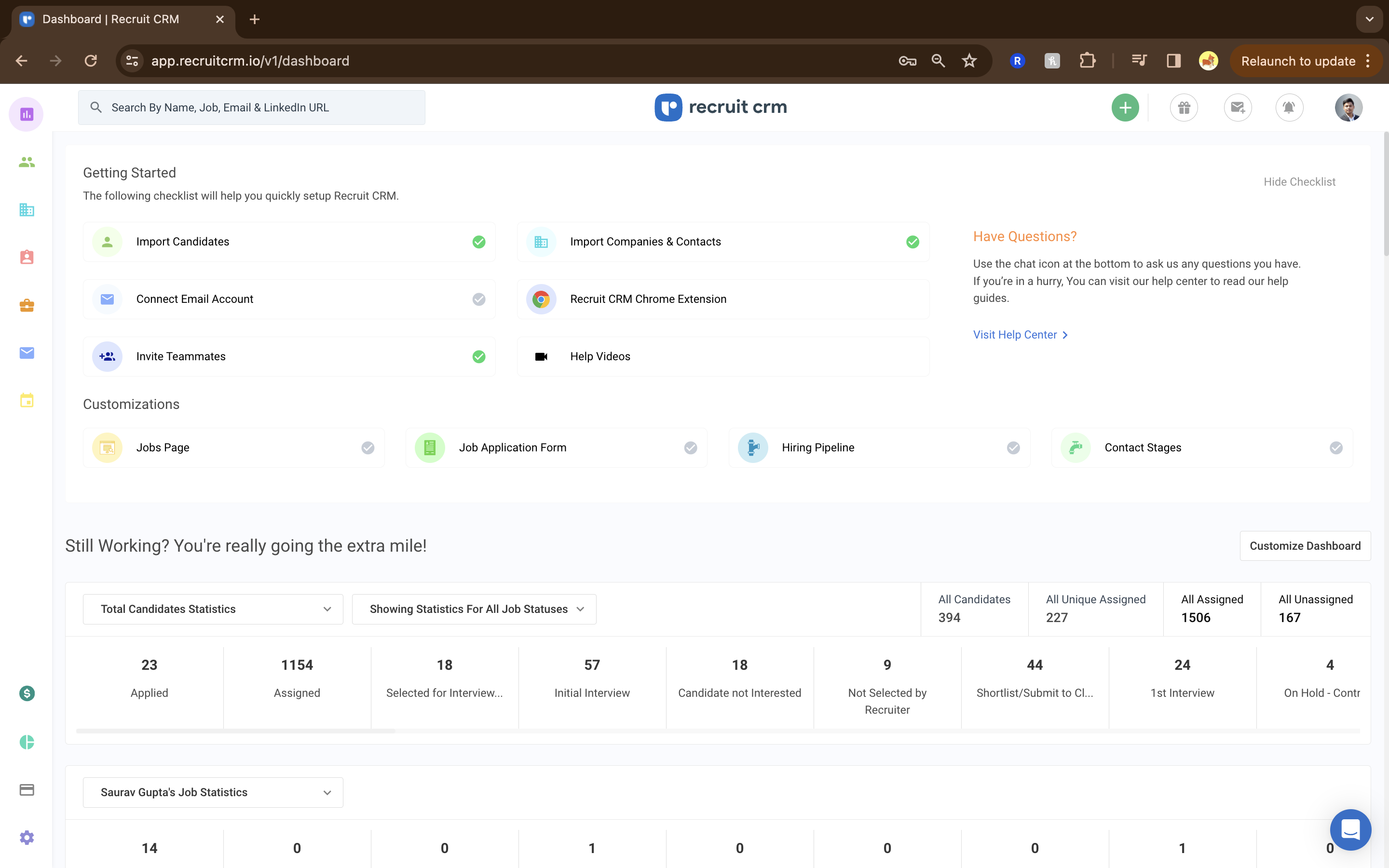 RecruitCRM interface