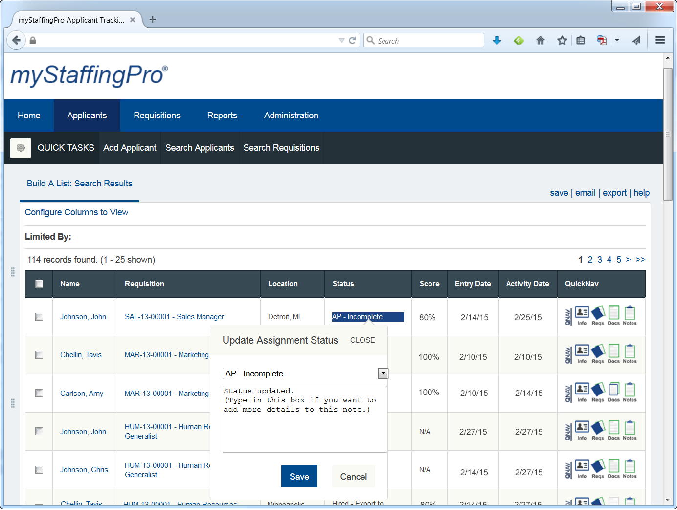 myStaffingPro interface