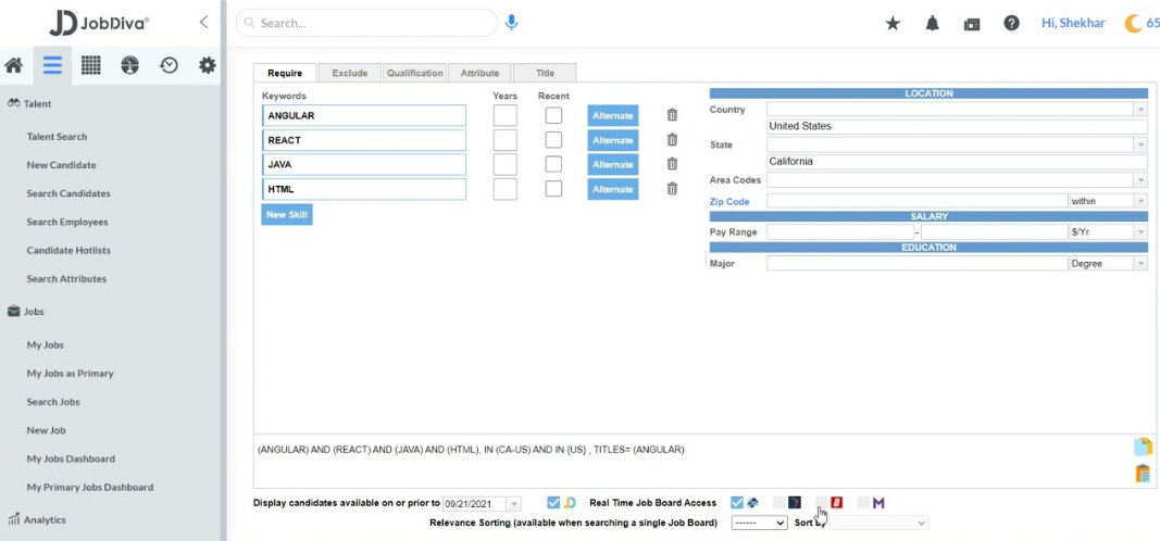 Jobdiva interface