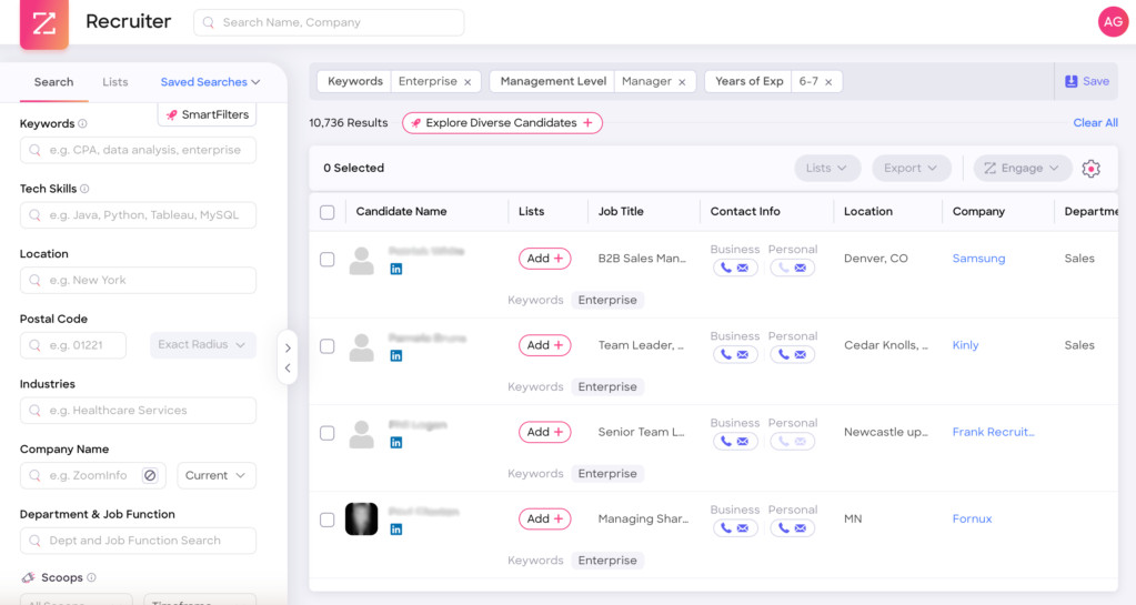 ZoomInfo TalentOS interface