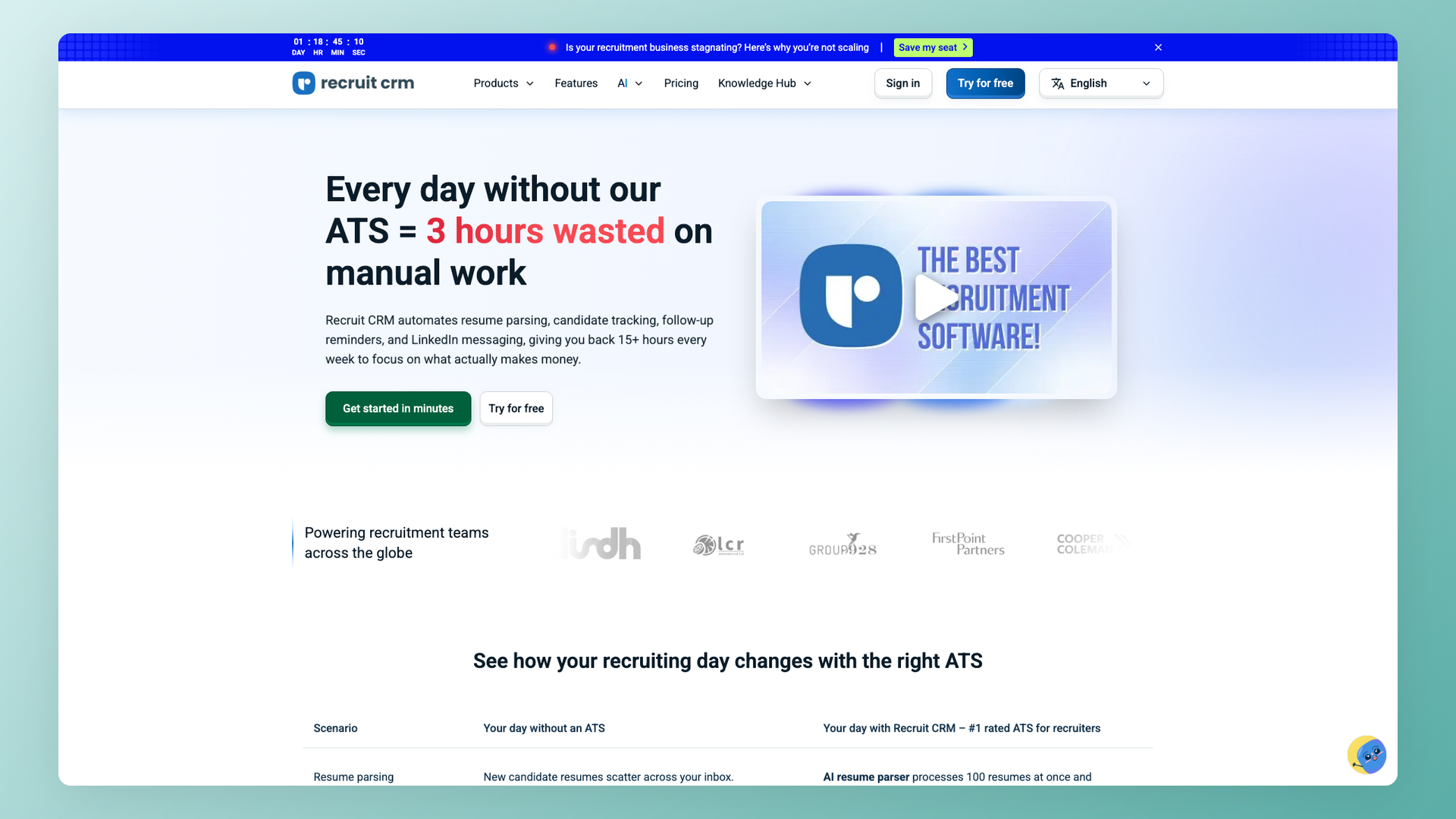Recruit CRM applicant tracking analytics
