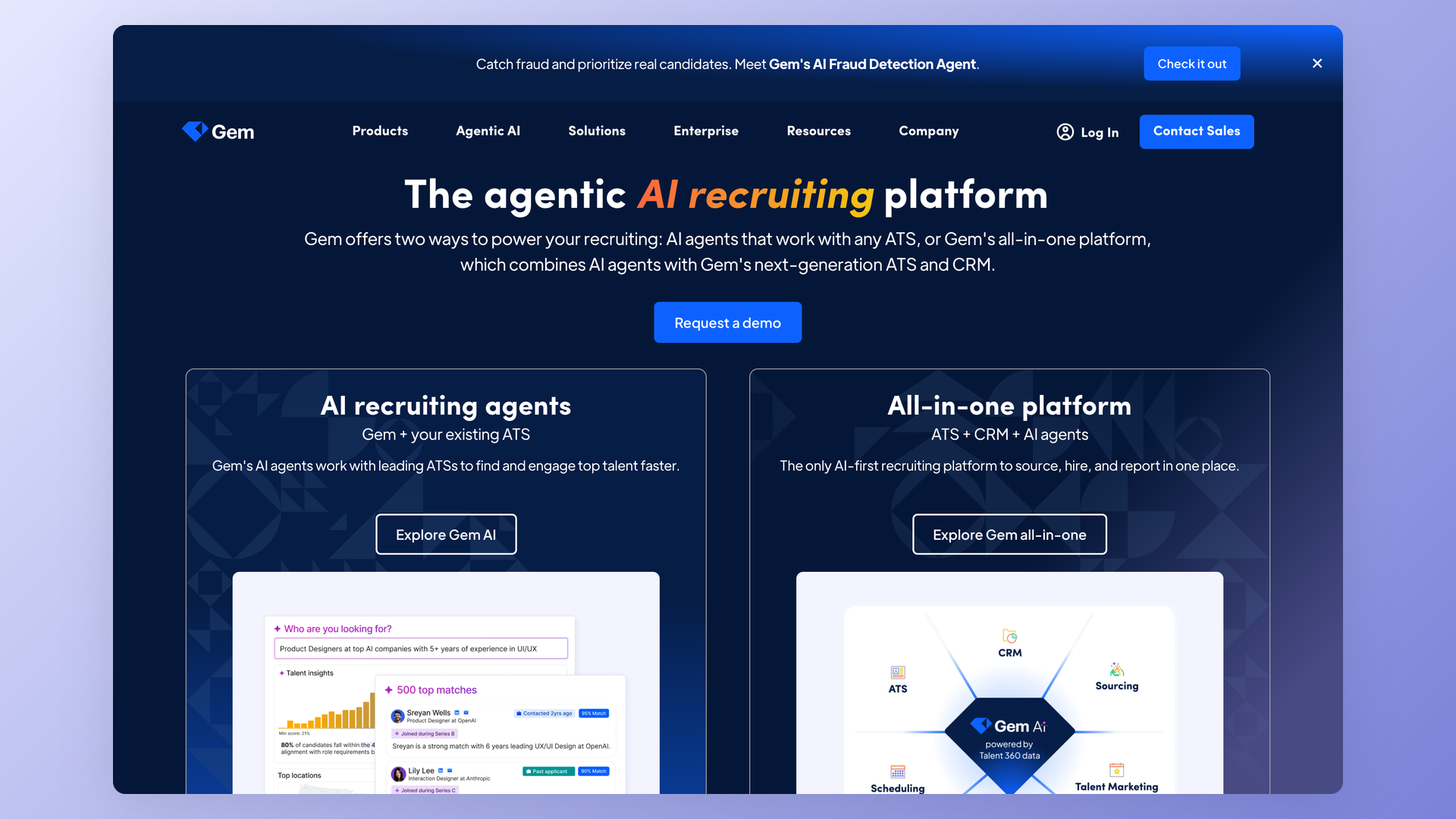 Gem AI sourcing homepage screenshot