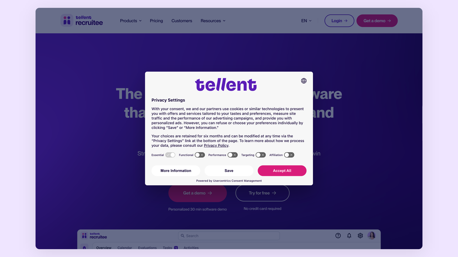 Tellent Recruitee homepage screenshot