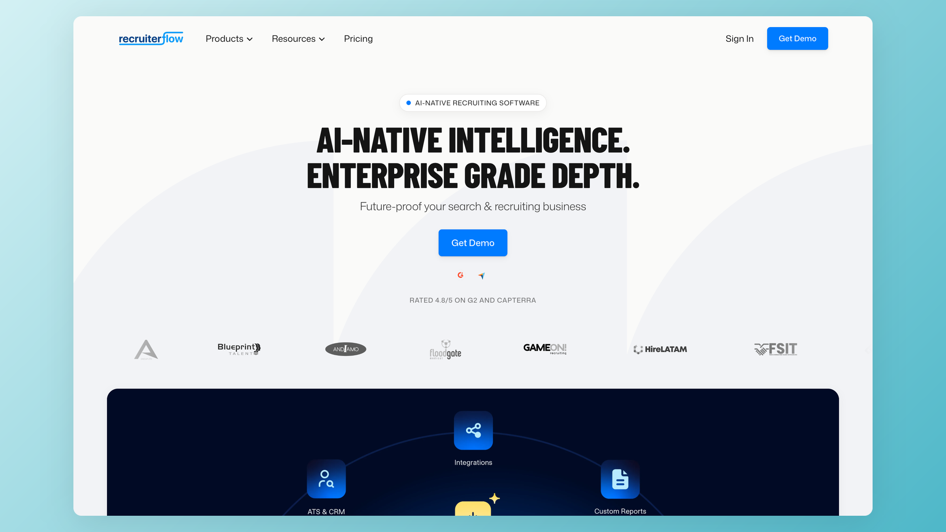 Recruiterflow agency ATS homepage screenshot