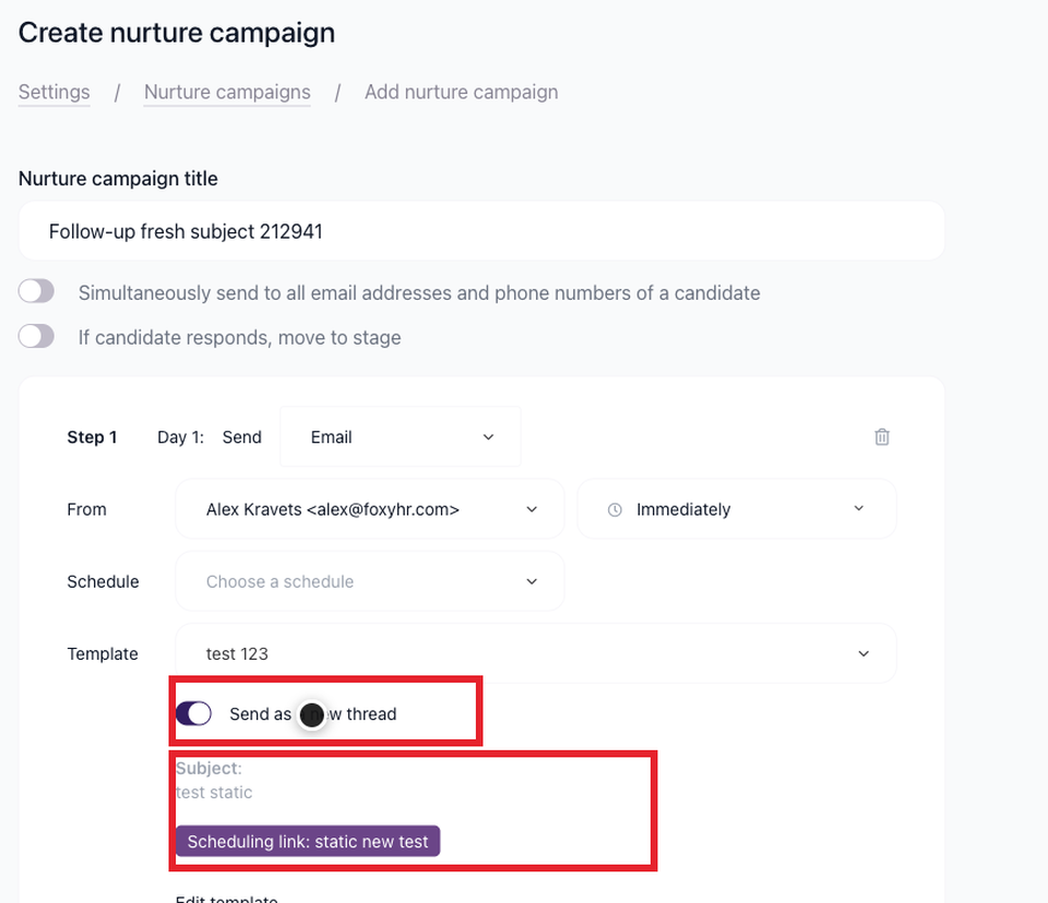 Send as a new thread toggle enabled with subject preview highlighted