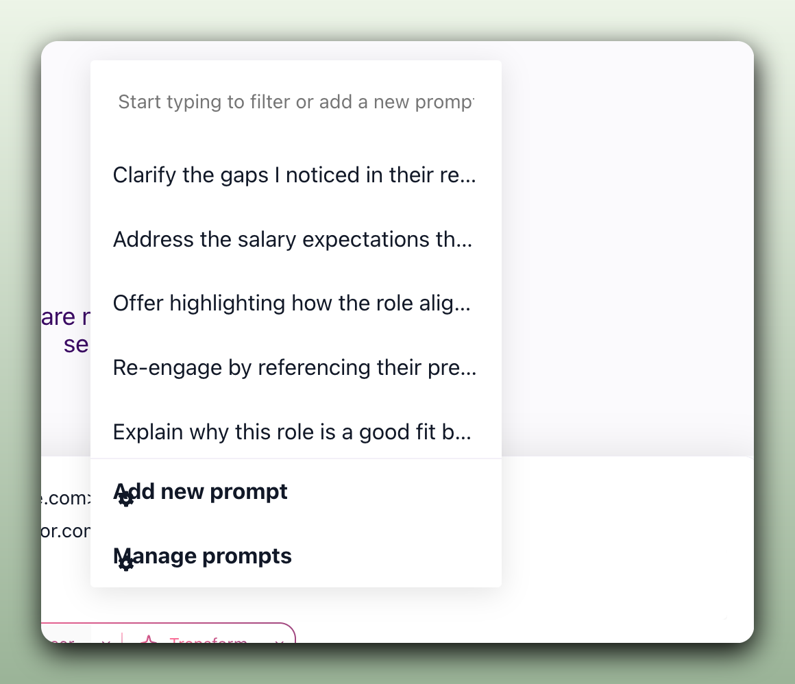 100Hires candidate Messages tab with an email being written and sent through the connected Outlook account