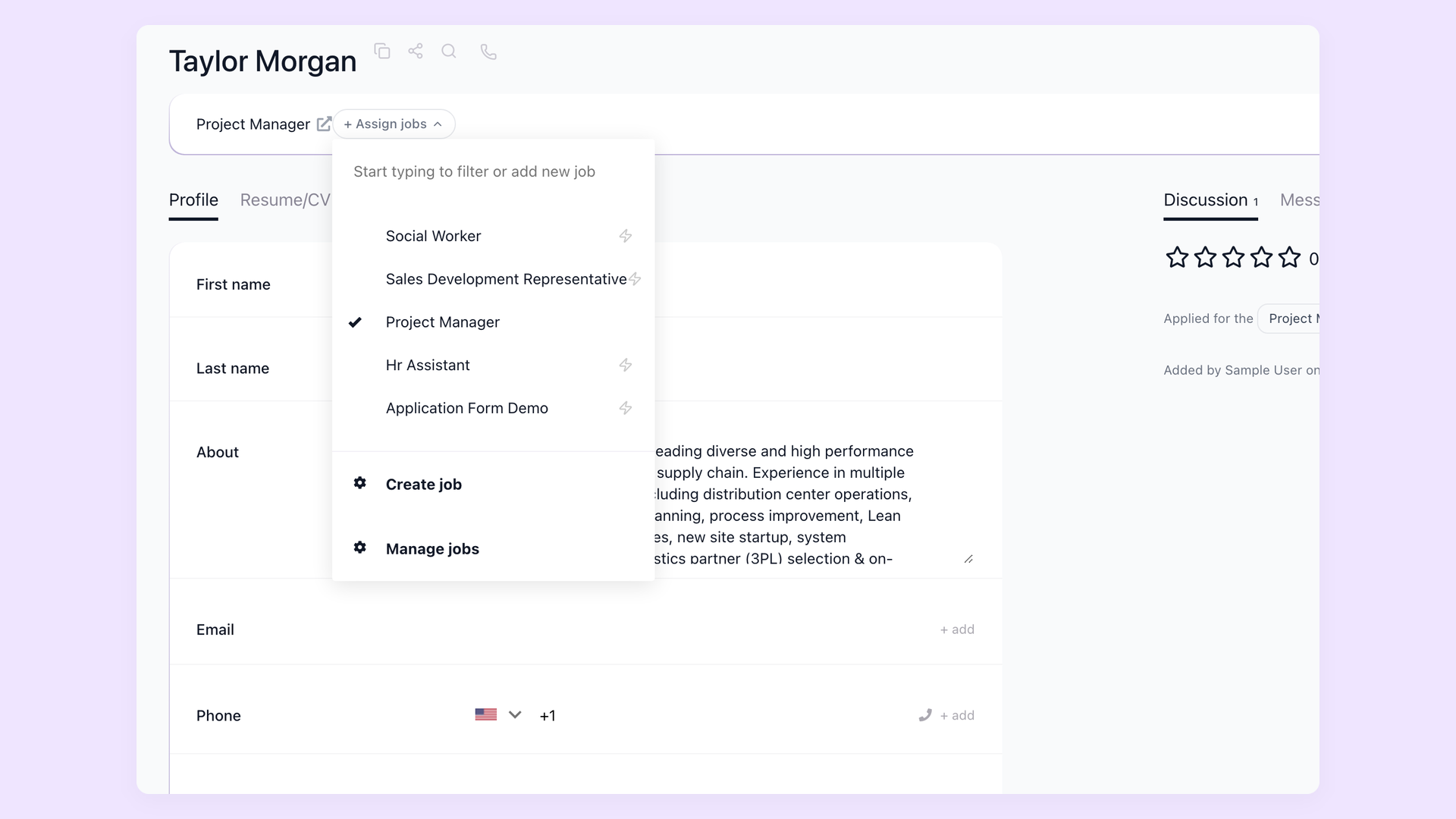 100Hires candidate profile assigned across multiple jobs from one record