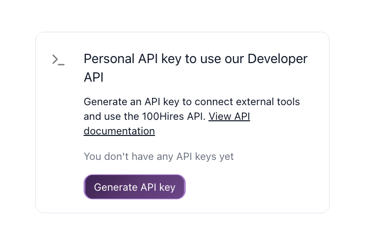 Personal API key card in Settings > Integrations with API documentation link
