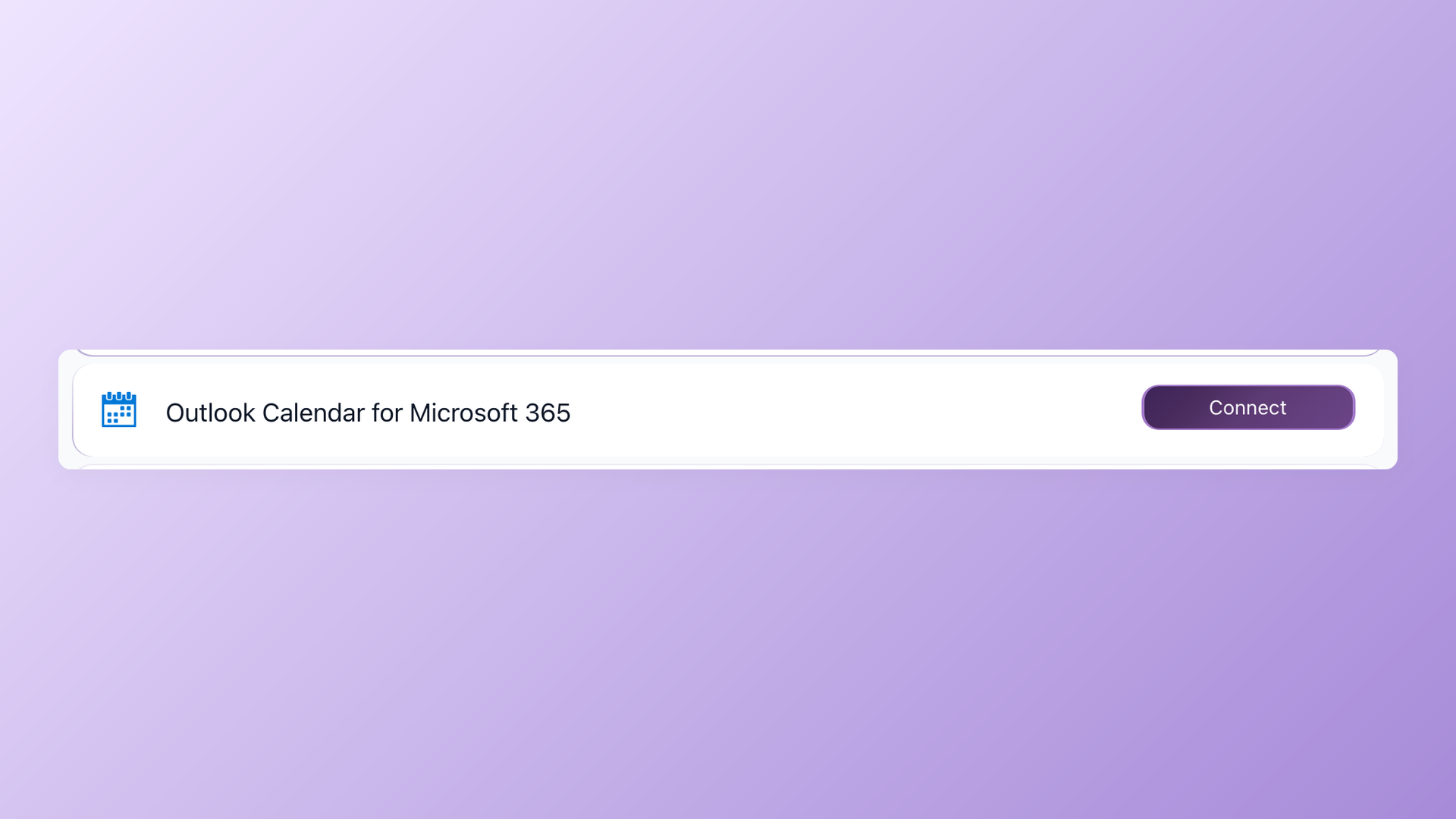 Outlook Calendar for Microsoft 365 connection card in Settings > Integrations