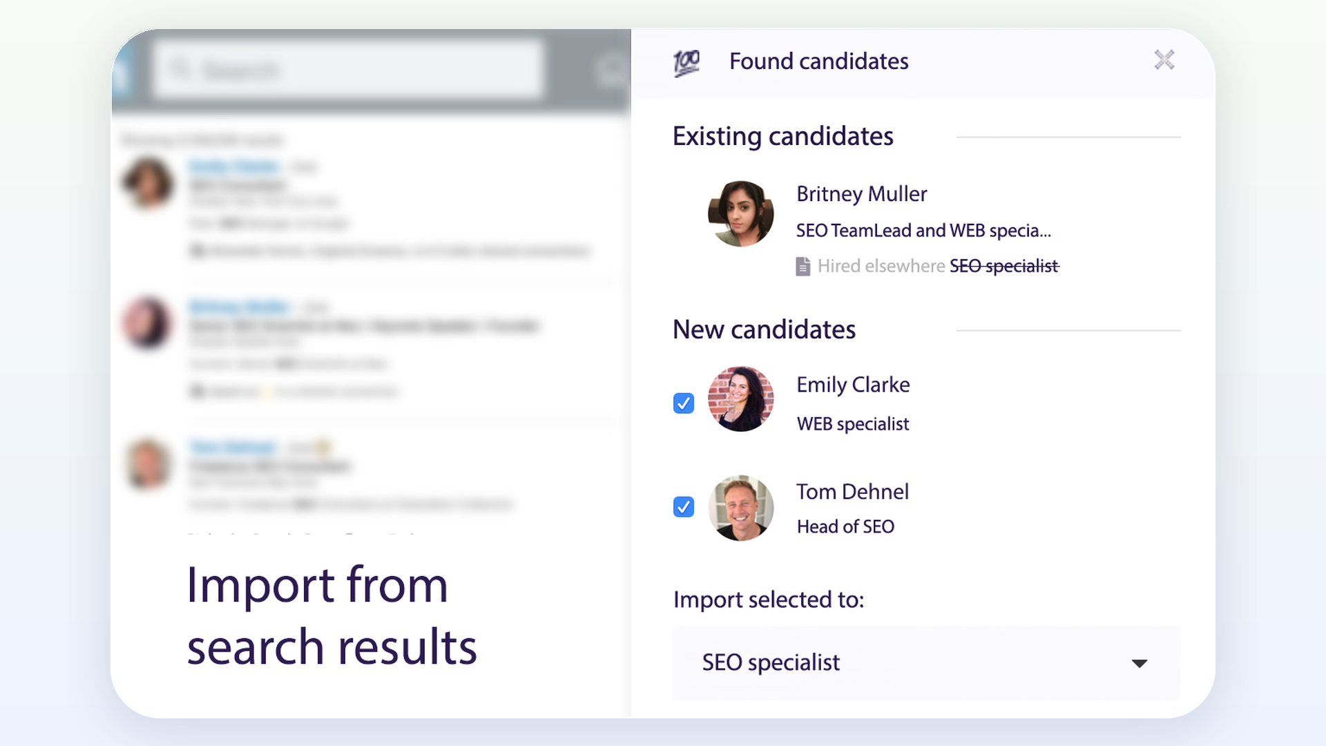 Recruiting Chrome extension importing candidates from search results