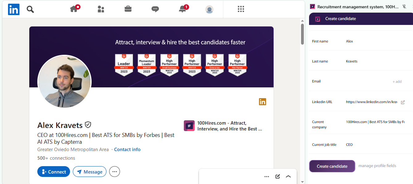 Chrome extension capturing candidate information