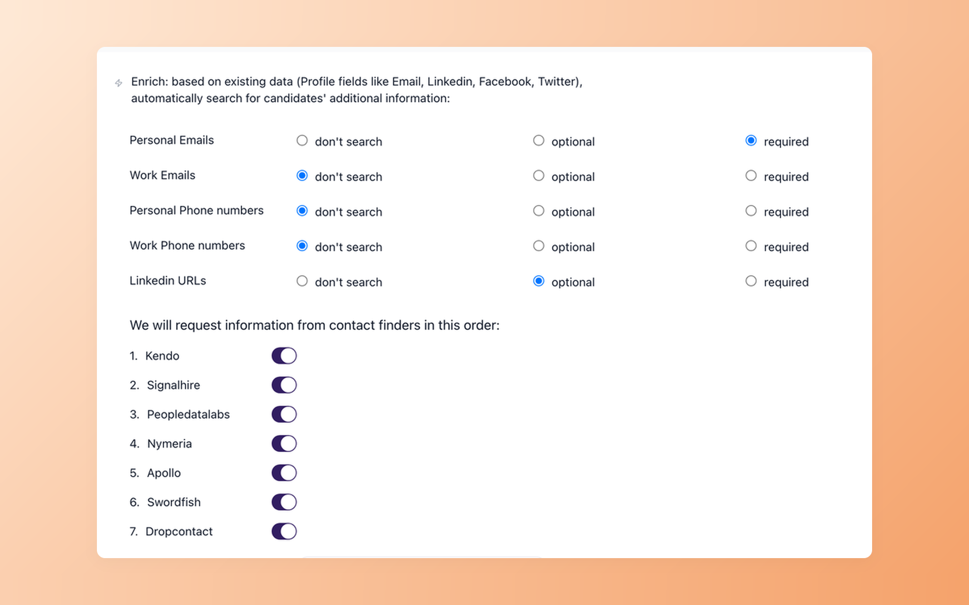 100Hires Contact Finder waterfall for candidate contact enrichment