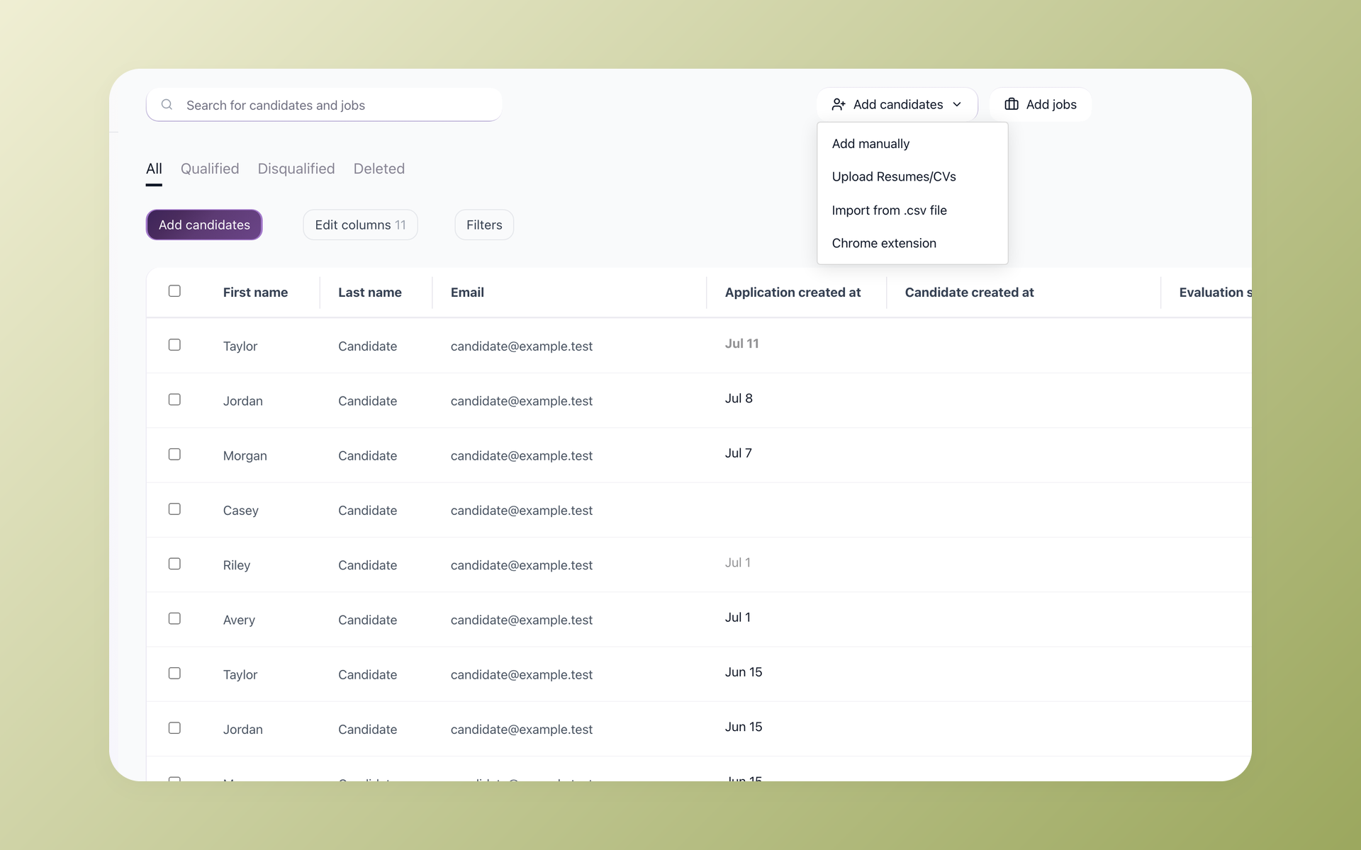 100Hires supported-profile import into a recruiting candidate record