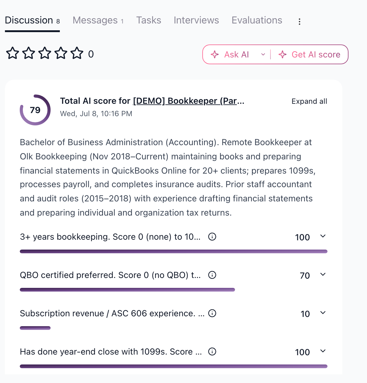 AI score result shown separately from AI Copilot