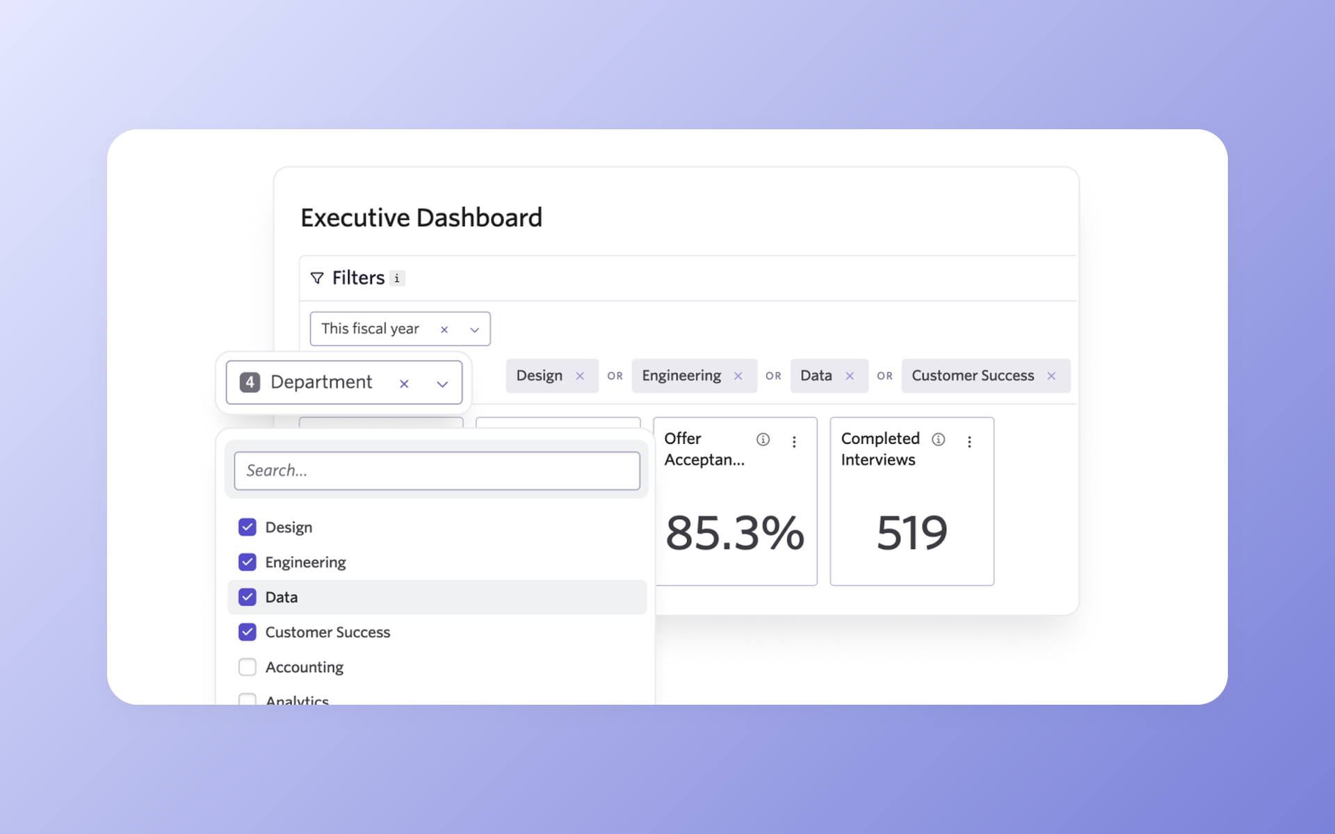 Ashby recruiting analytics and custom report filters