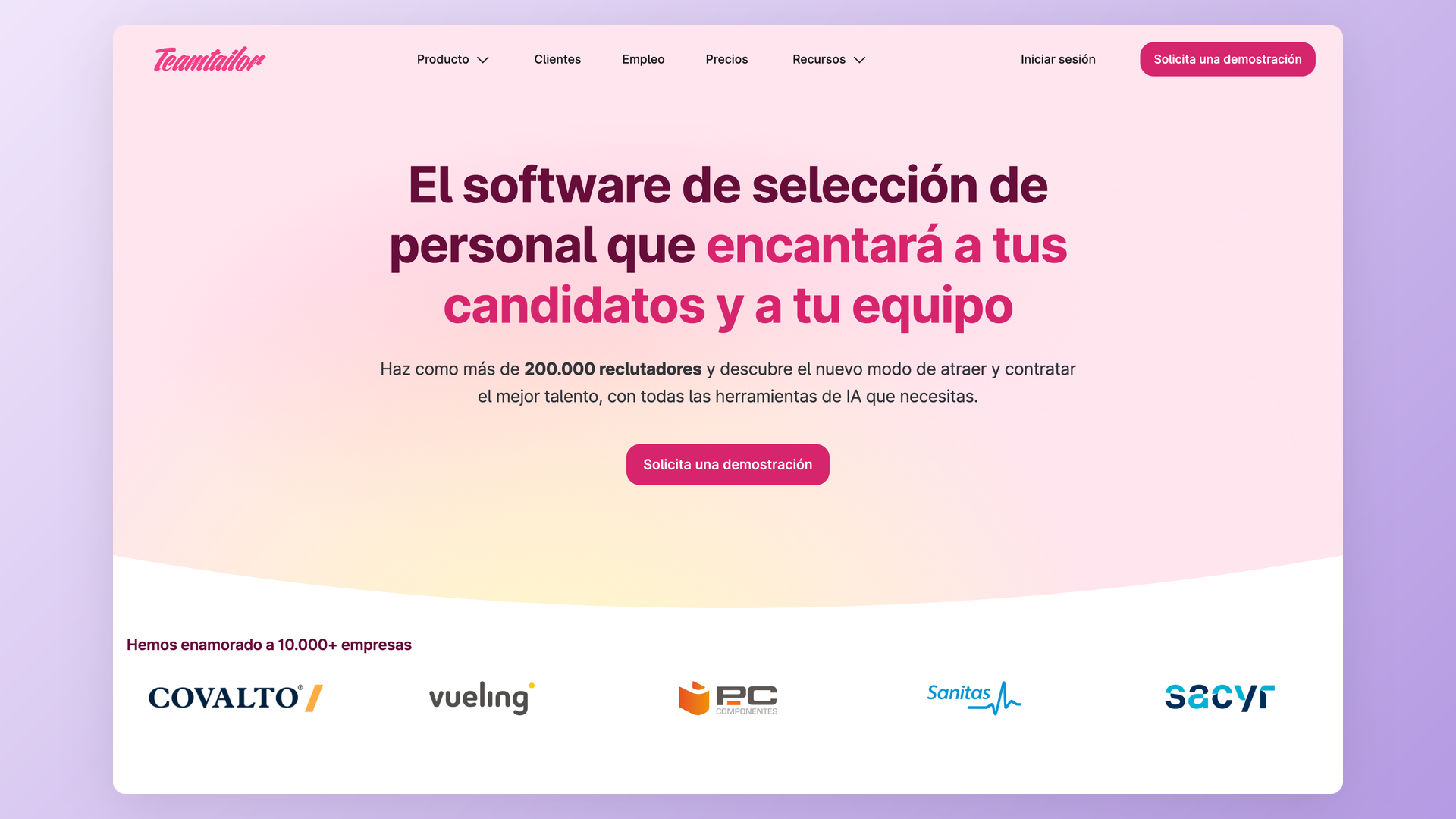 Teamtailor homepage showing employer-branding recruiting software positioning