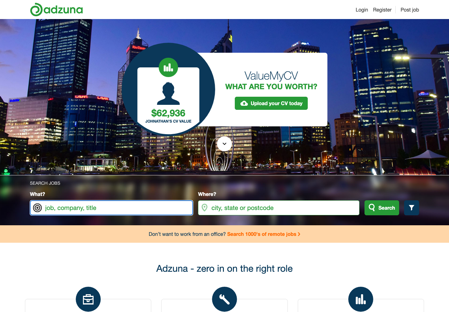 Adzuna Australia job search homepage