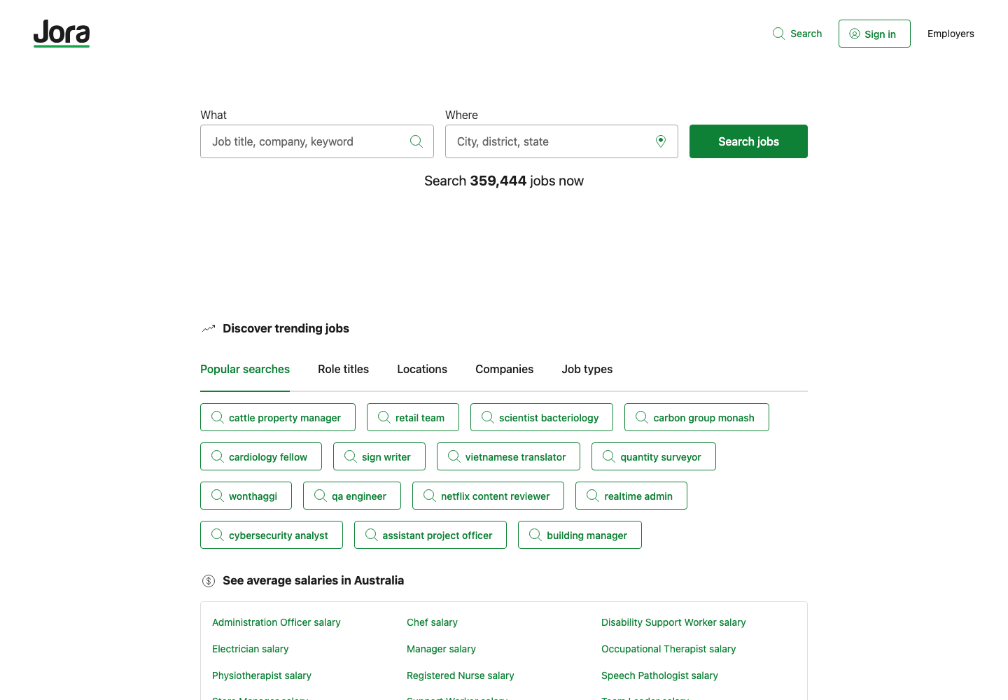 Jora Australia job search page