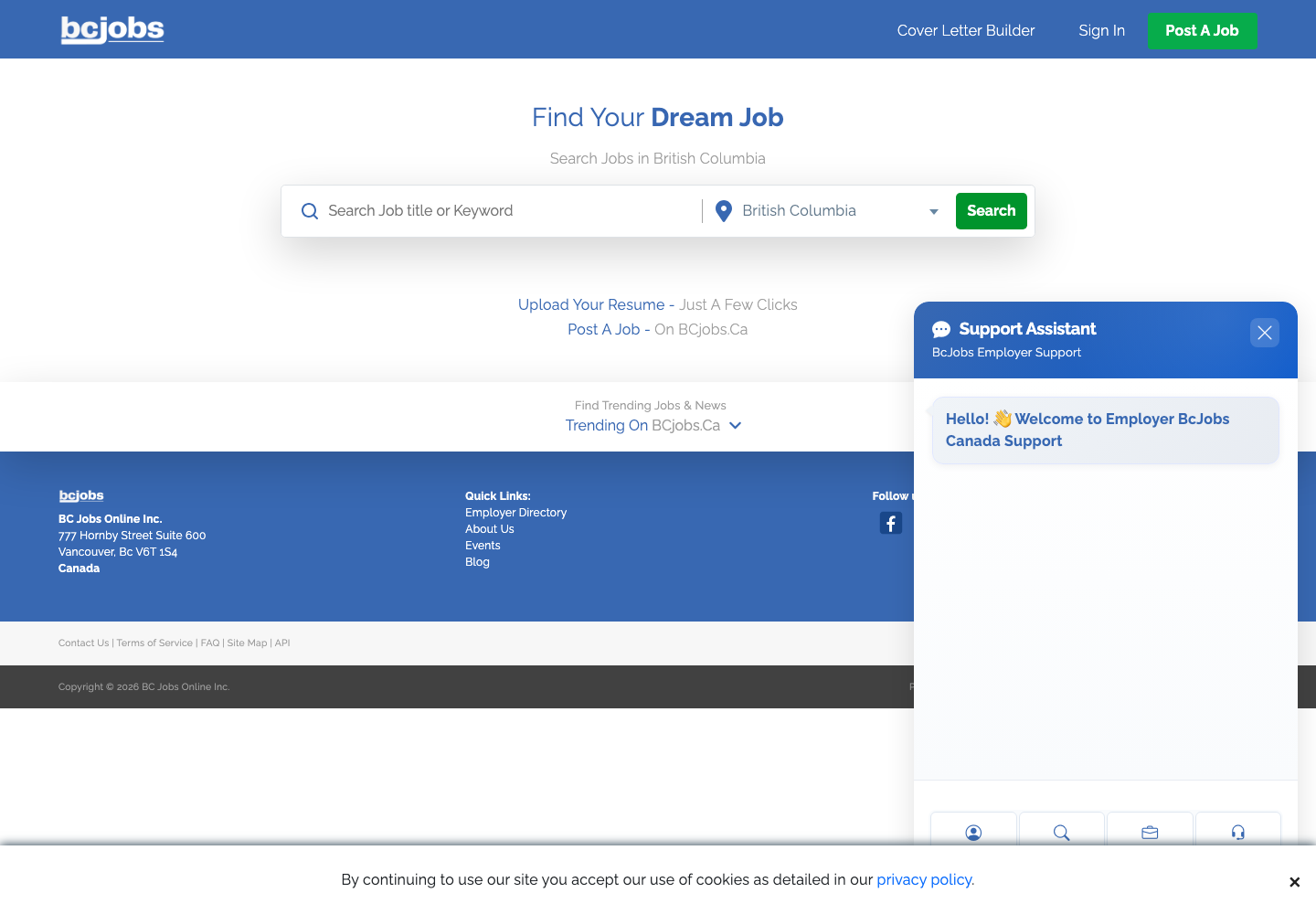 BCjobs British Columbia job search homepage