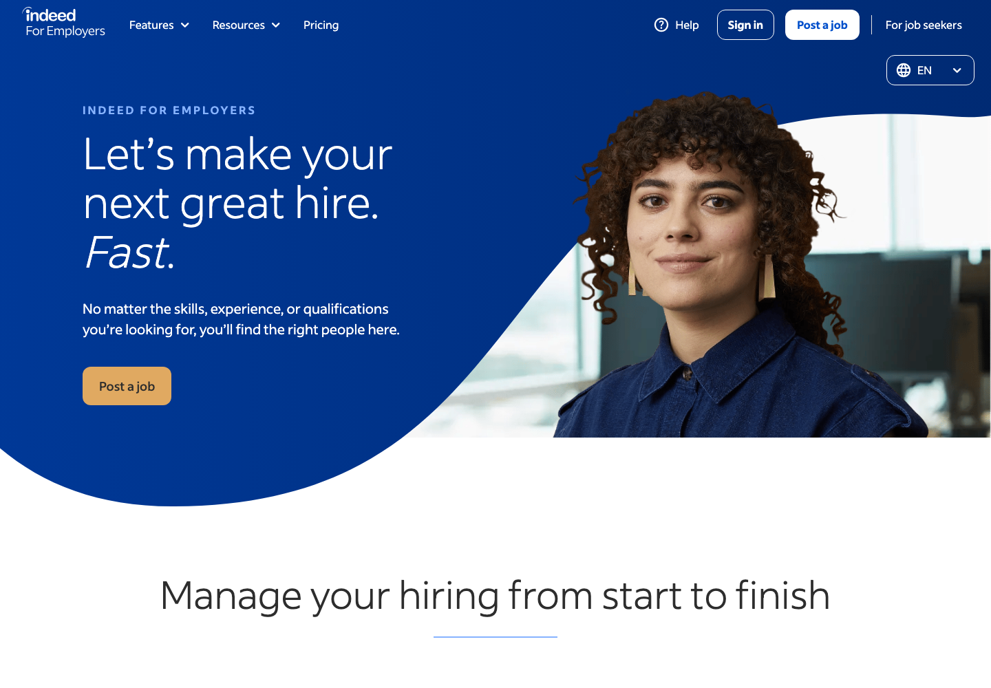 Indeed Canada employer posting page