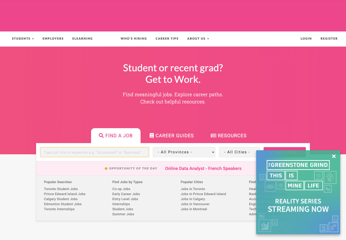 TalentEgg student and graduate job board homepage