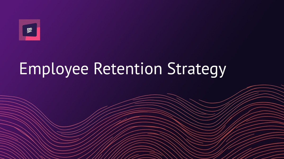 Employee retention strategy guide cover with the 100Hires logo on a purple background