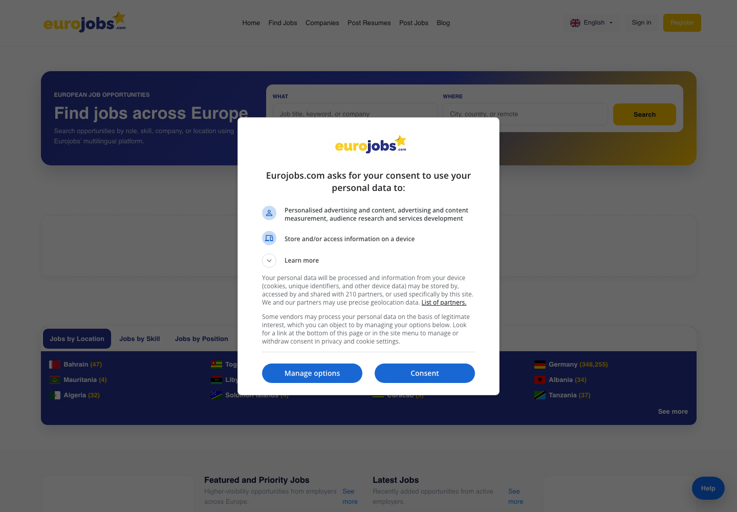 EuroJobs European jobs page
