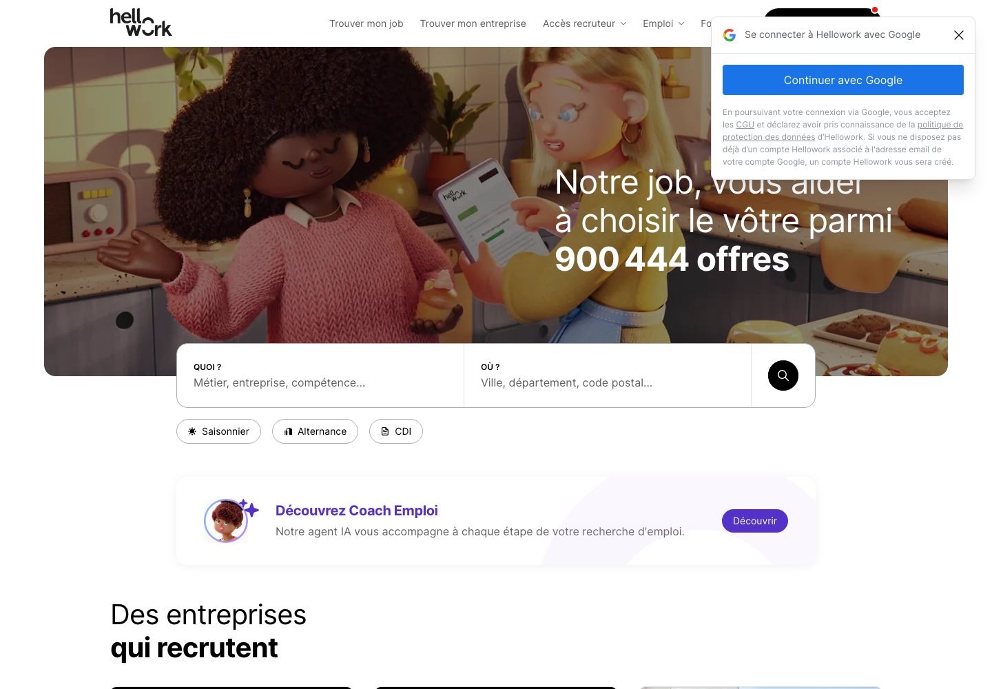 HelloWork France job search page