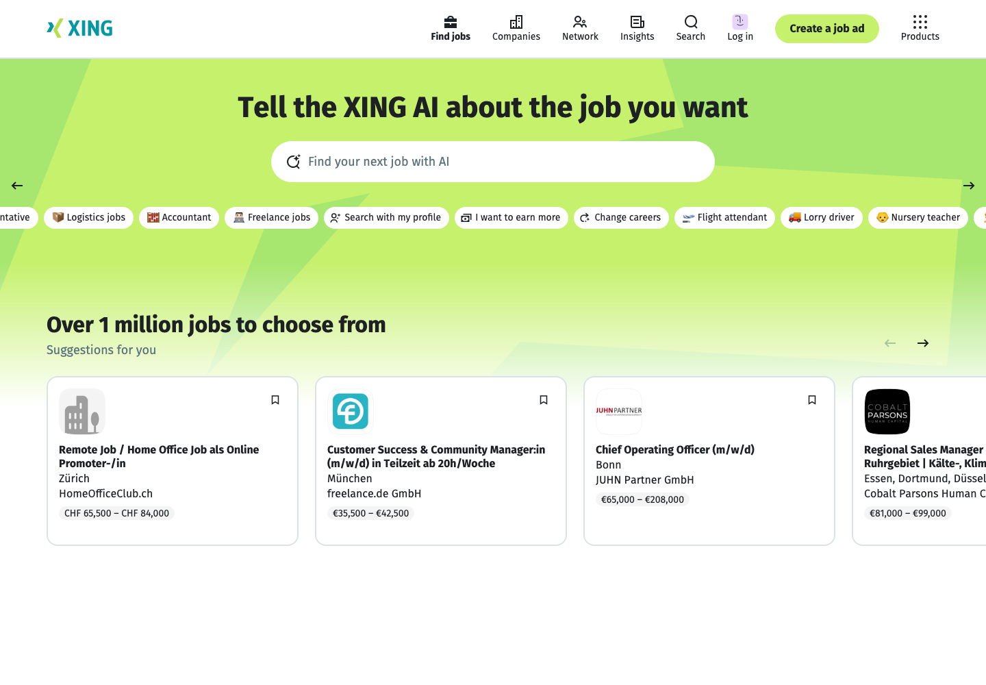 XING jobs search page