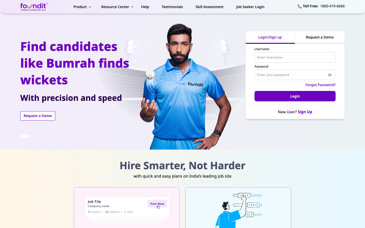 foundit India recruiter page for resume search and job posting