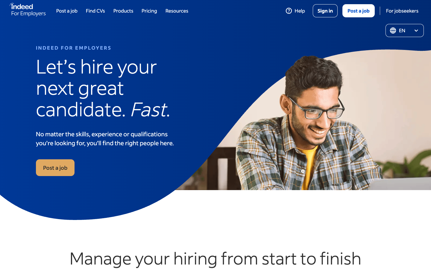 Indeed India employer page for posting jobs and finding candidates