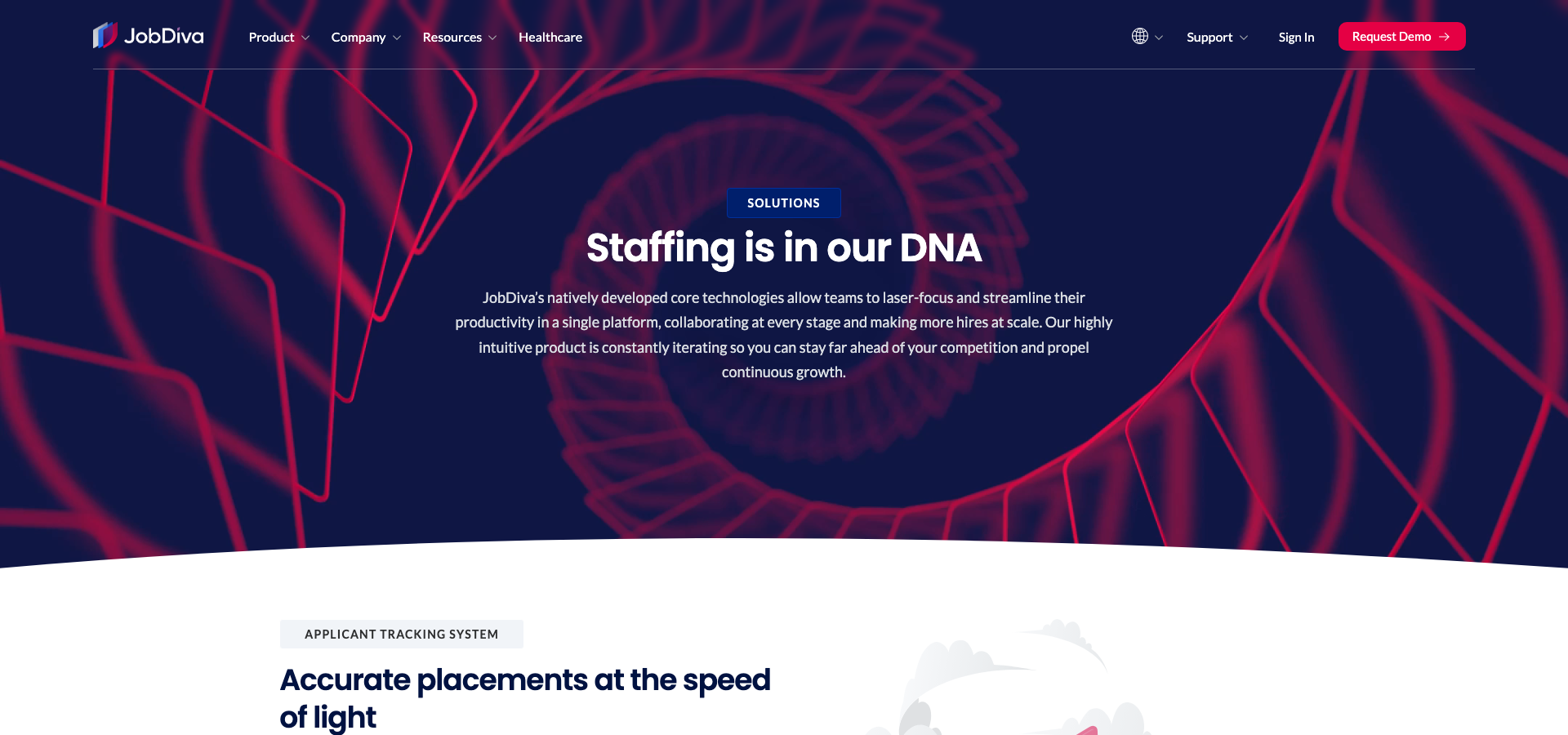 JobDiva applicant tracking system page for staffing agencies