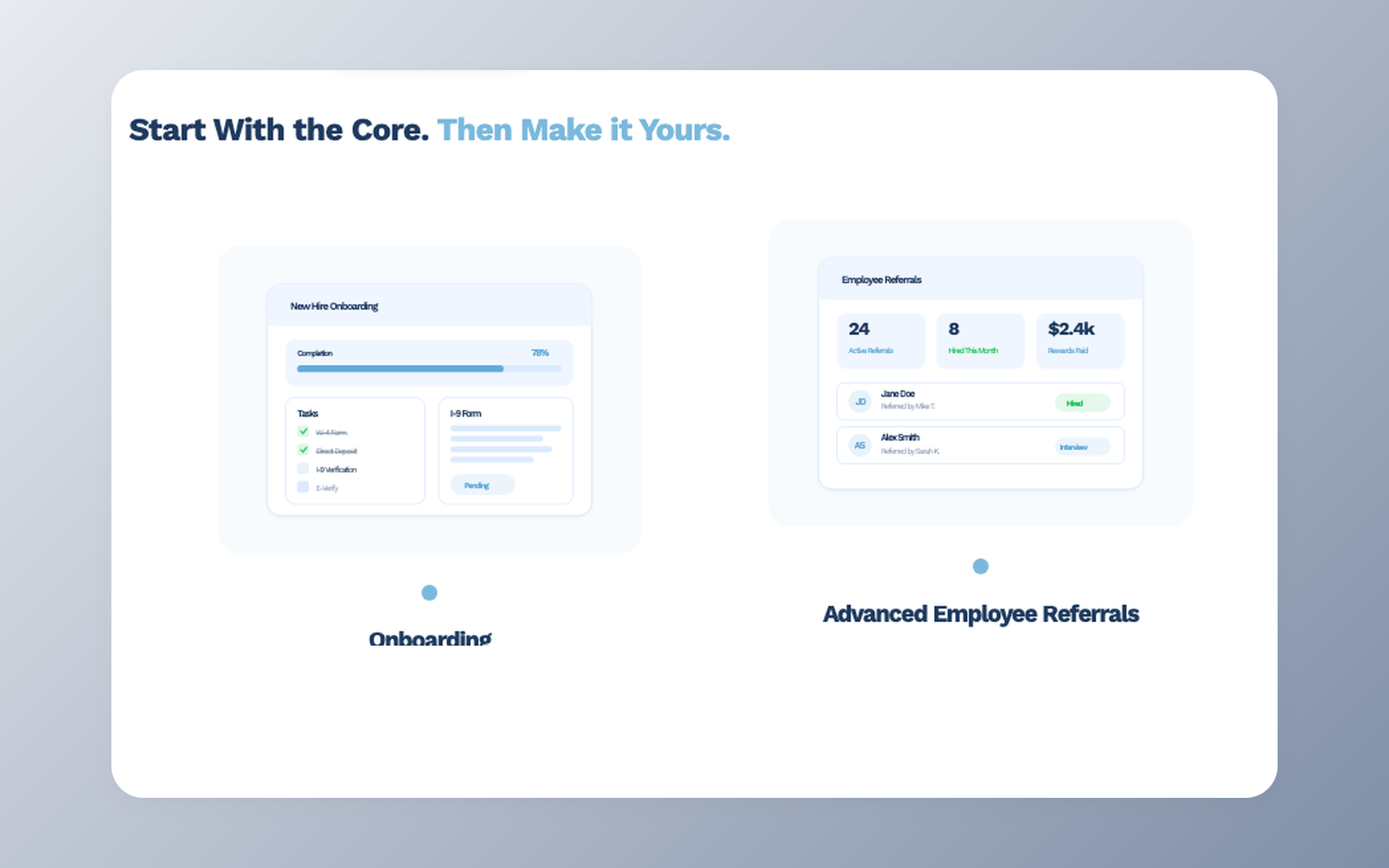 Jobvite core ATS with addable onboarding and employee referral modules