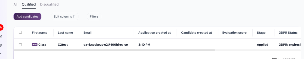 Applicant who answered C2 shown under the Qualified tab