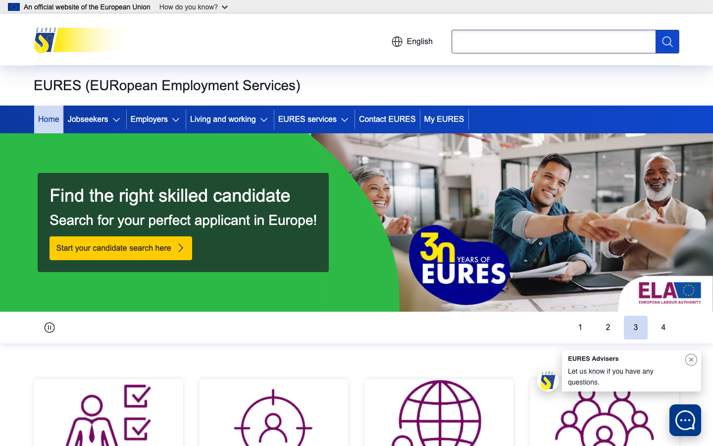 EURES European employment portal homepage for candidates and employers