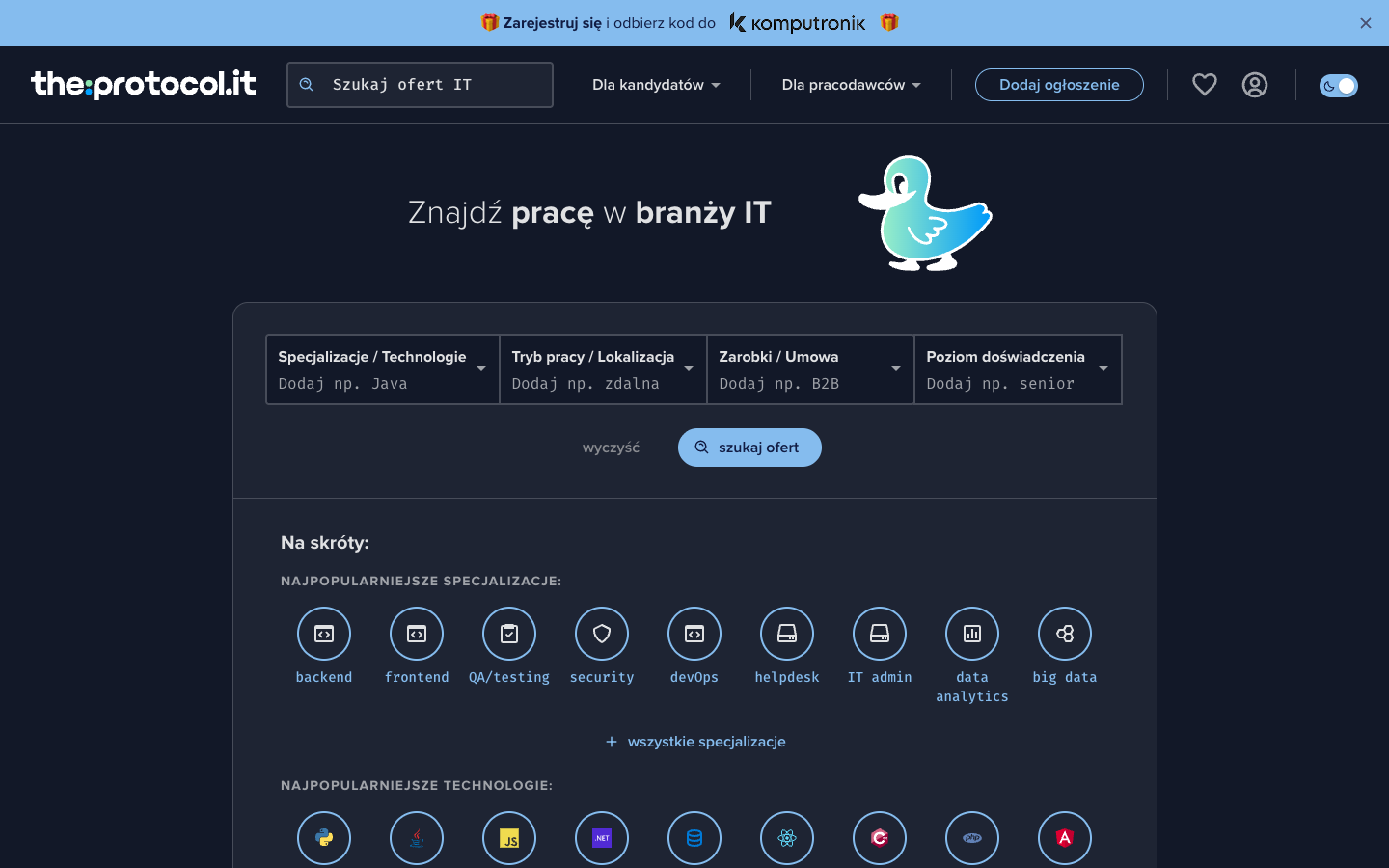 theprotocol.it job board showing IT roles and search filters