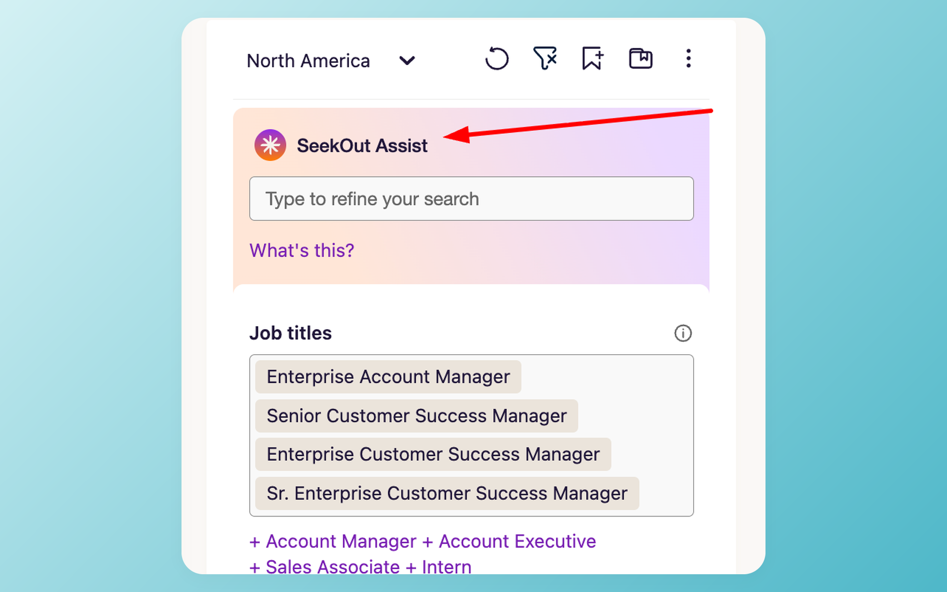 SeekOut Assist refining a specialist search with role filters