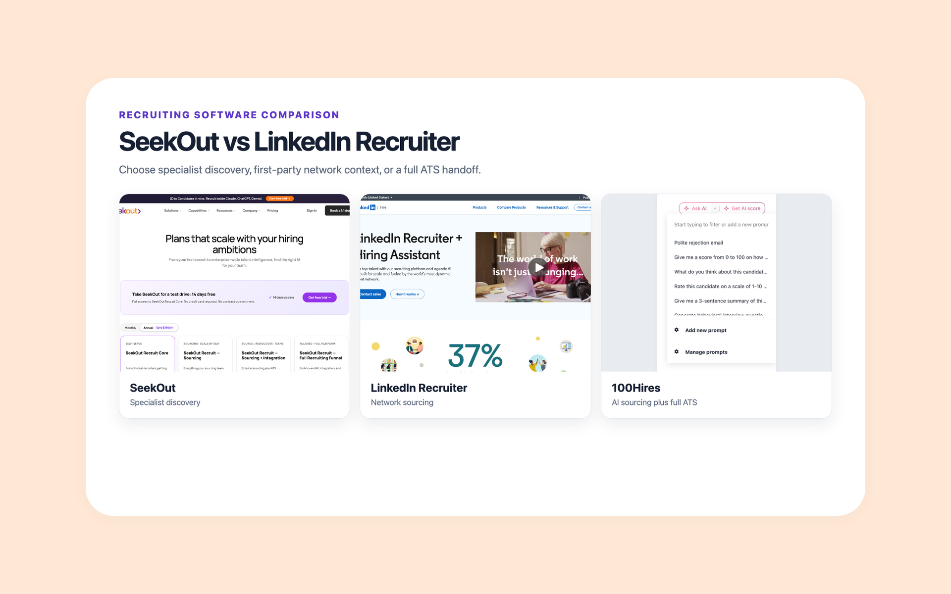 SeekOut vs LinkedIn Recruiter comparison with 100Hires ATS