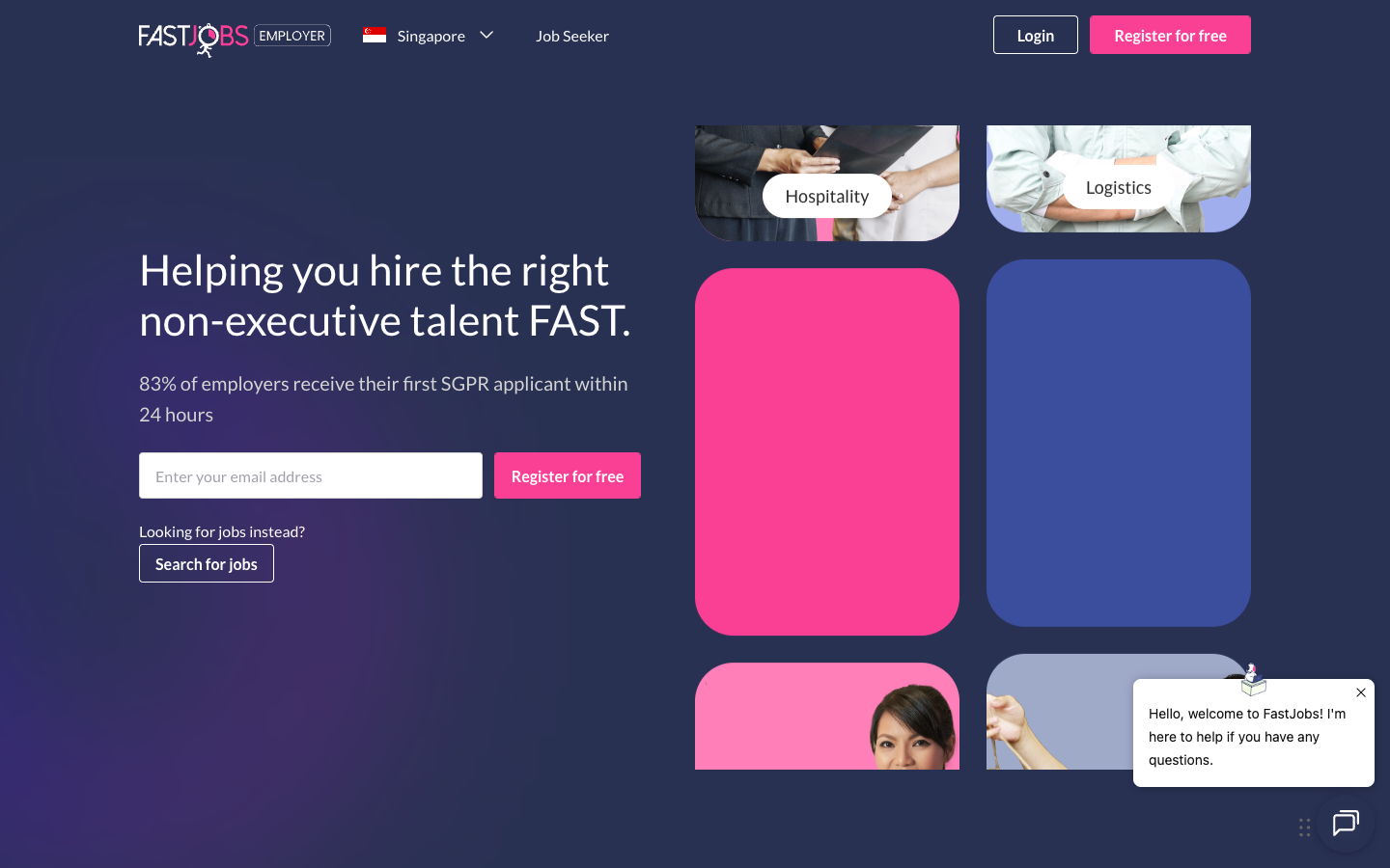 FastJobs Singapore employer page for non-executive and shift-based hiring