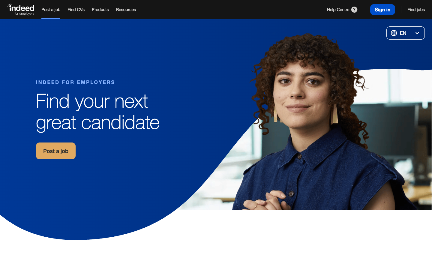 Indeed Singapore employer page for posting jobs and finding candidates