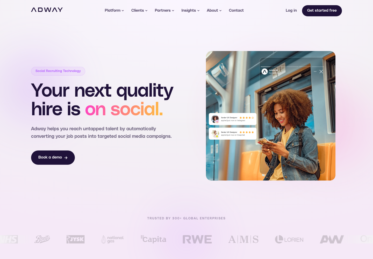Adway social recruiting technology homepage