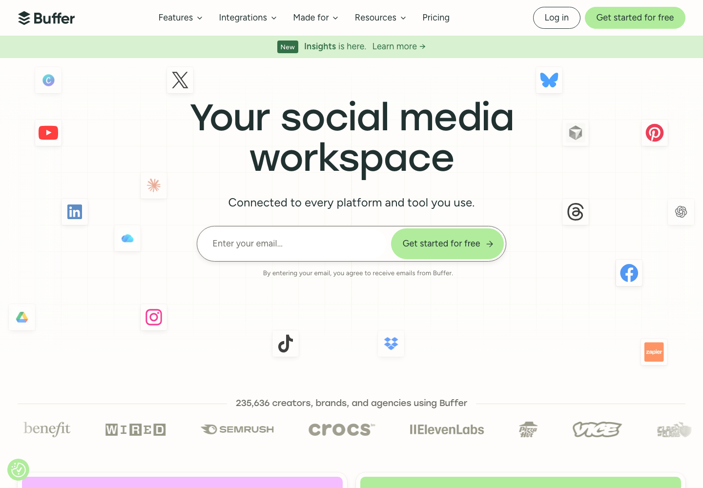 Buffer social media scheduling homepage