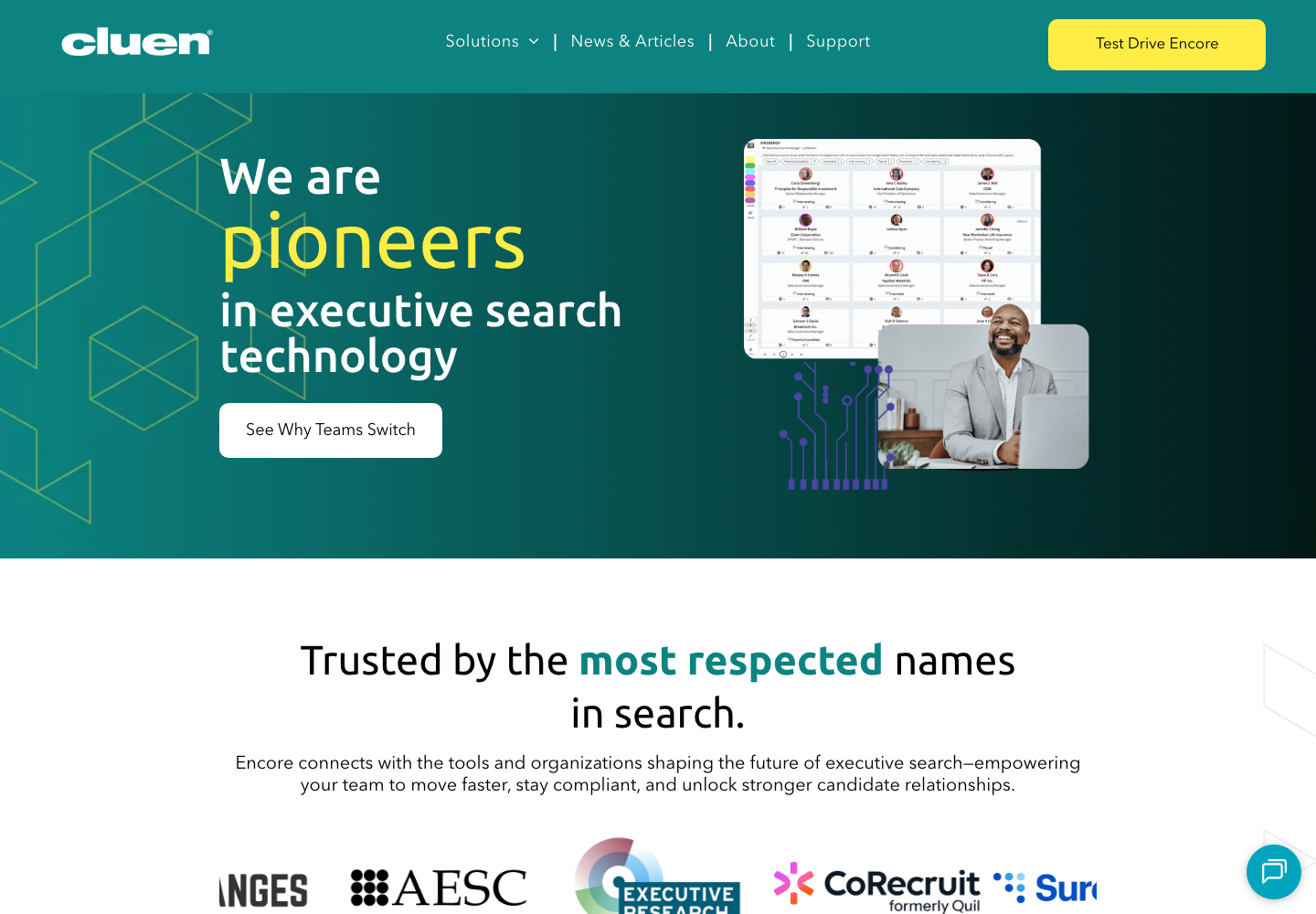 Cluen executive search software homepage
