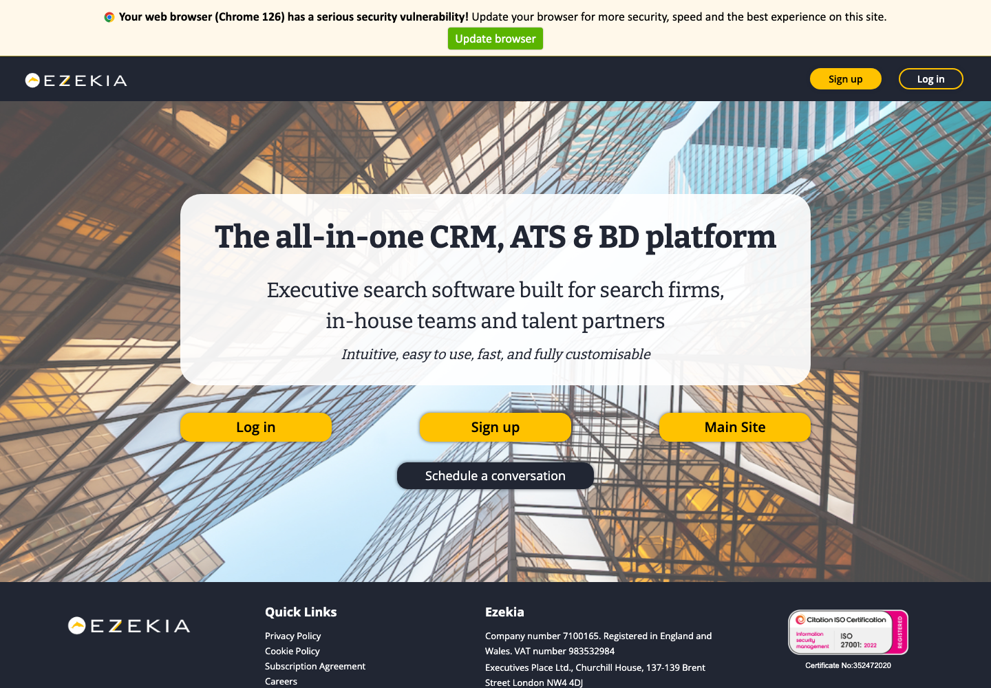 Ezekia executive search CRM ATS platform homepage