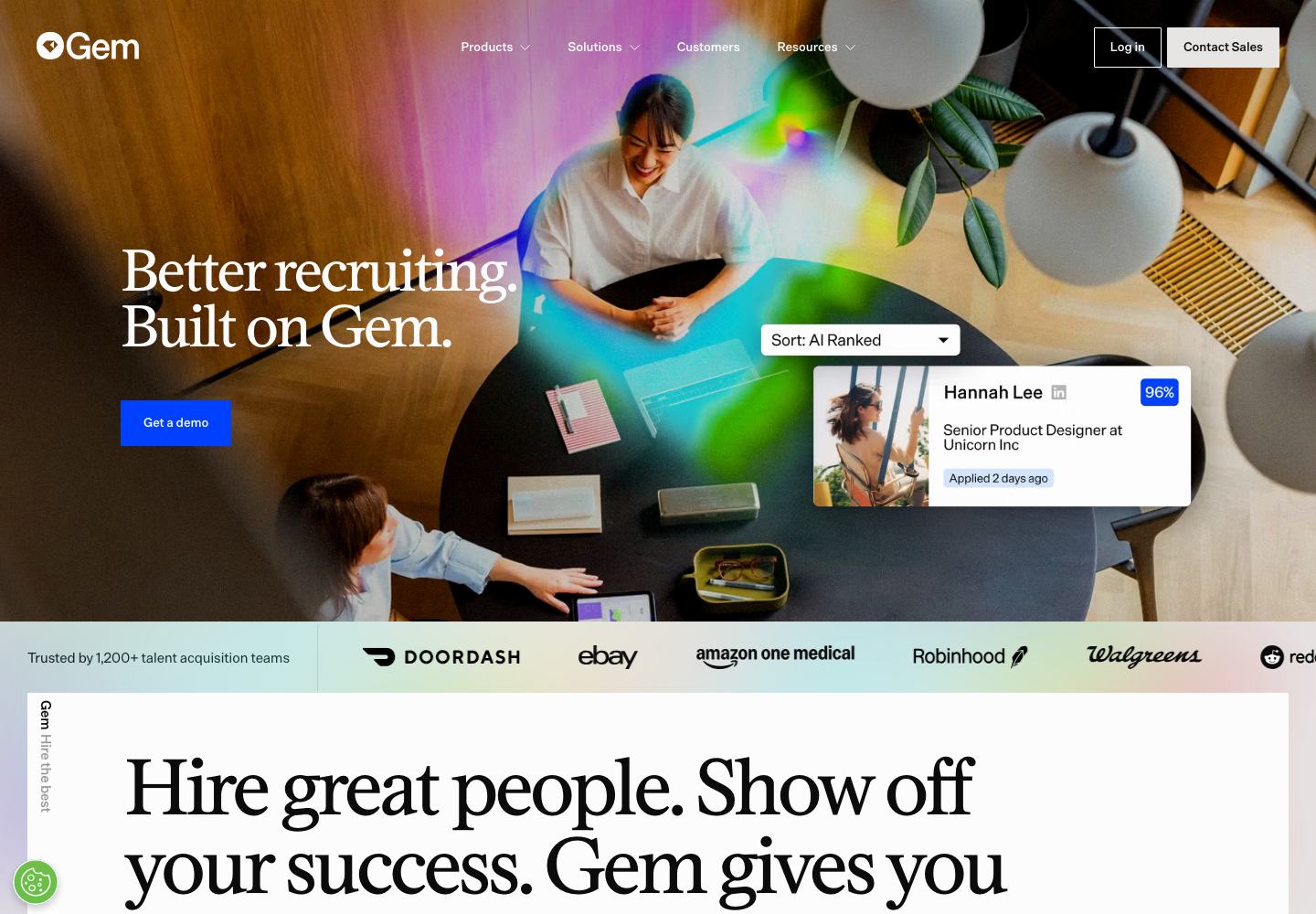 Gem talent acquisition CRM homepage