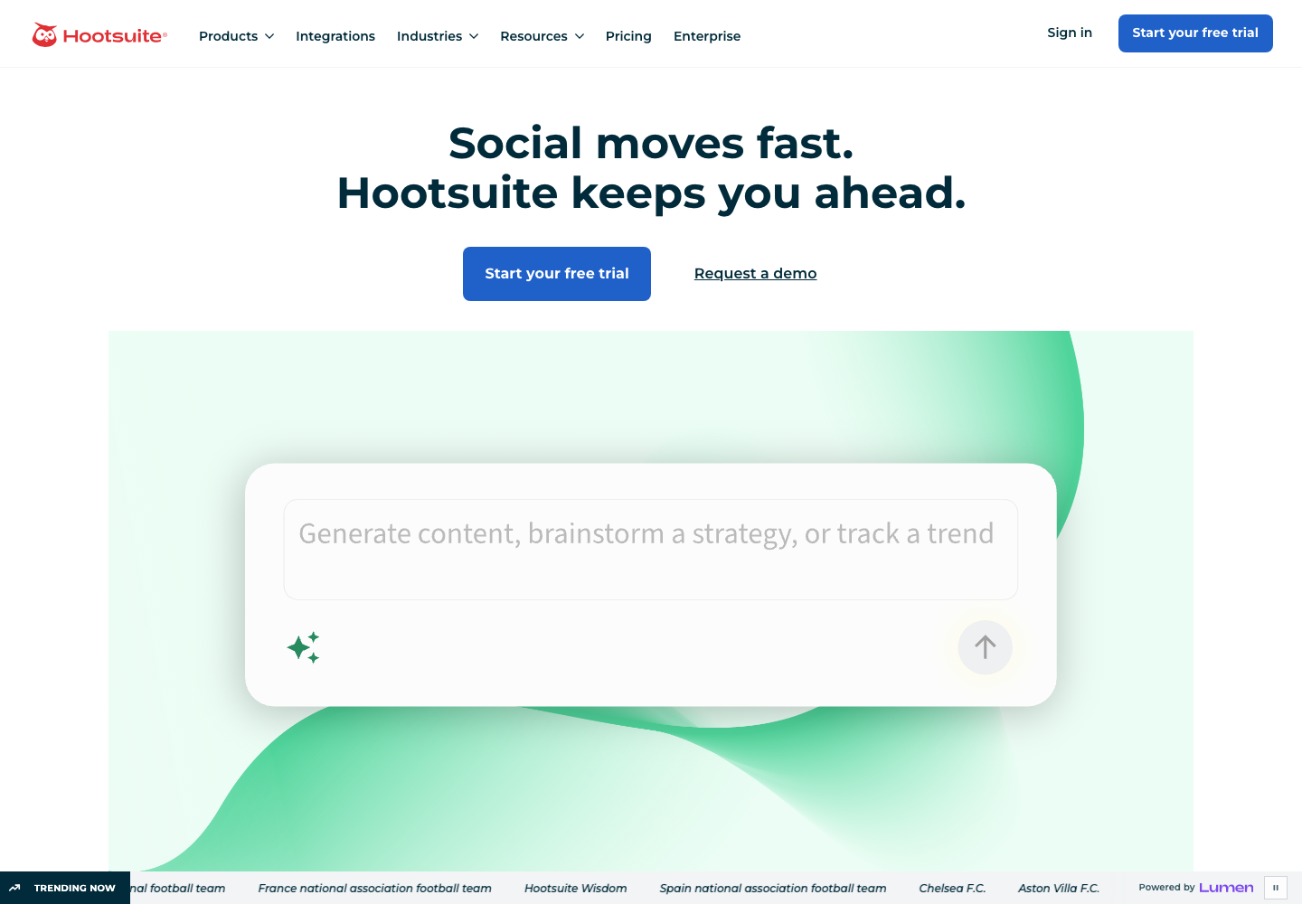 Hootsuite social media management homepage