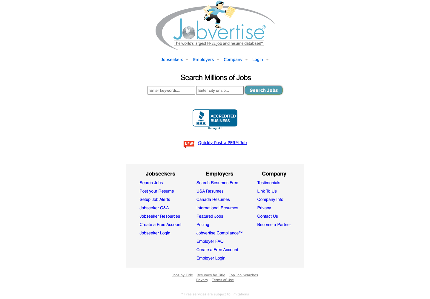 Jobvertise free job and resume database homepage