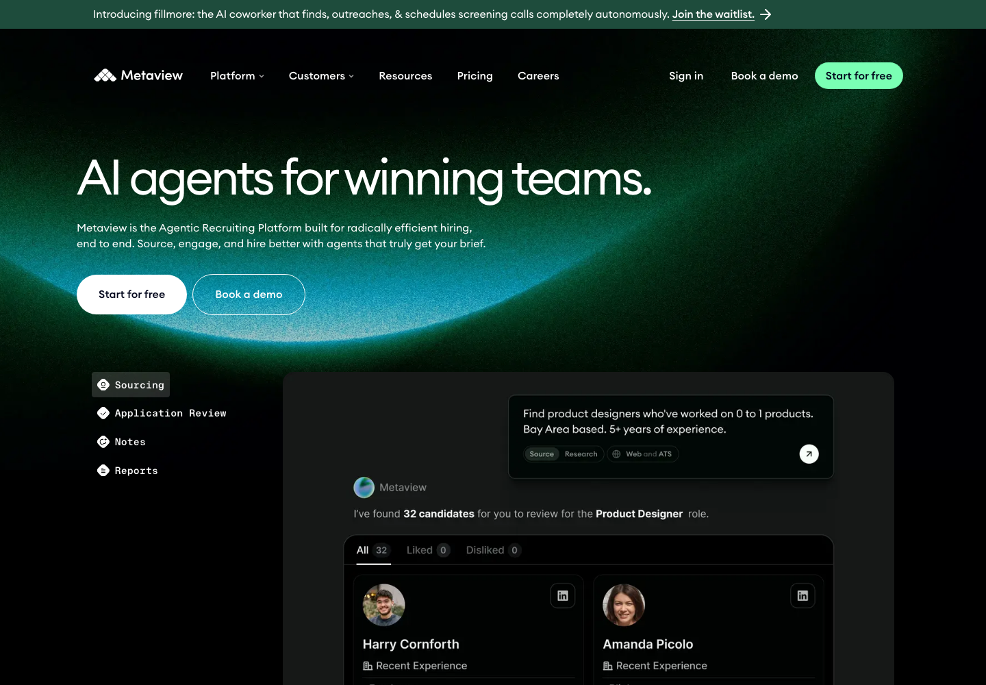 Metaview AI interview notes homepage